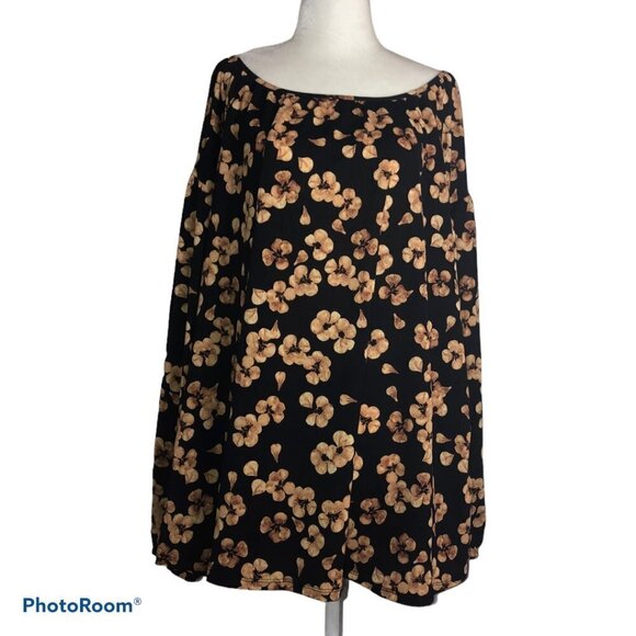 NWT AVA & VIV Stretch Black Floral Print Long Sleeve Top Sz 1X - Picture 1 of 9